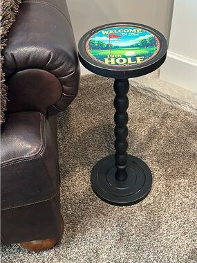 Golfer’s 19th Hole Wooden Drink Table - Rustic Pedestal Side Table